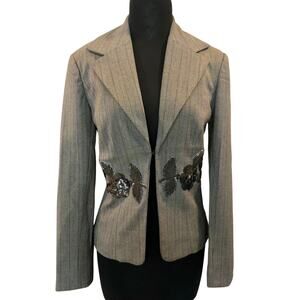 Cache Luxe Brown Oatmeal Elaborate Bead Embellished Lined Suit Jacket $328 NWT
